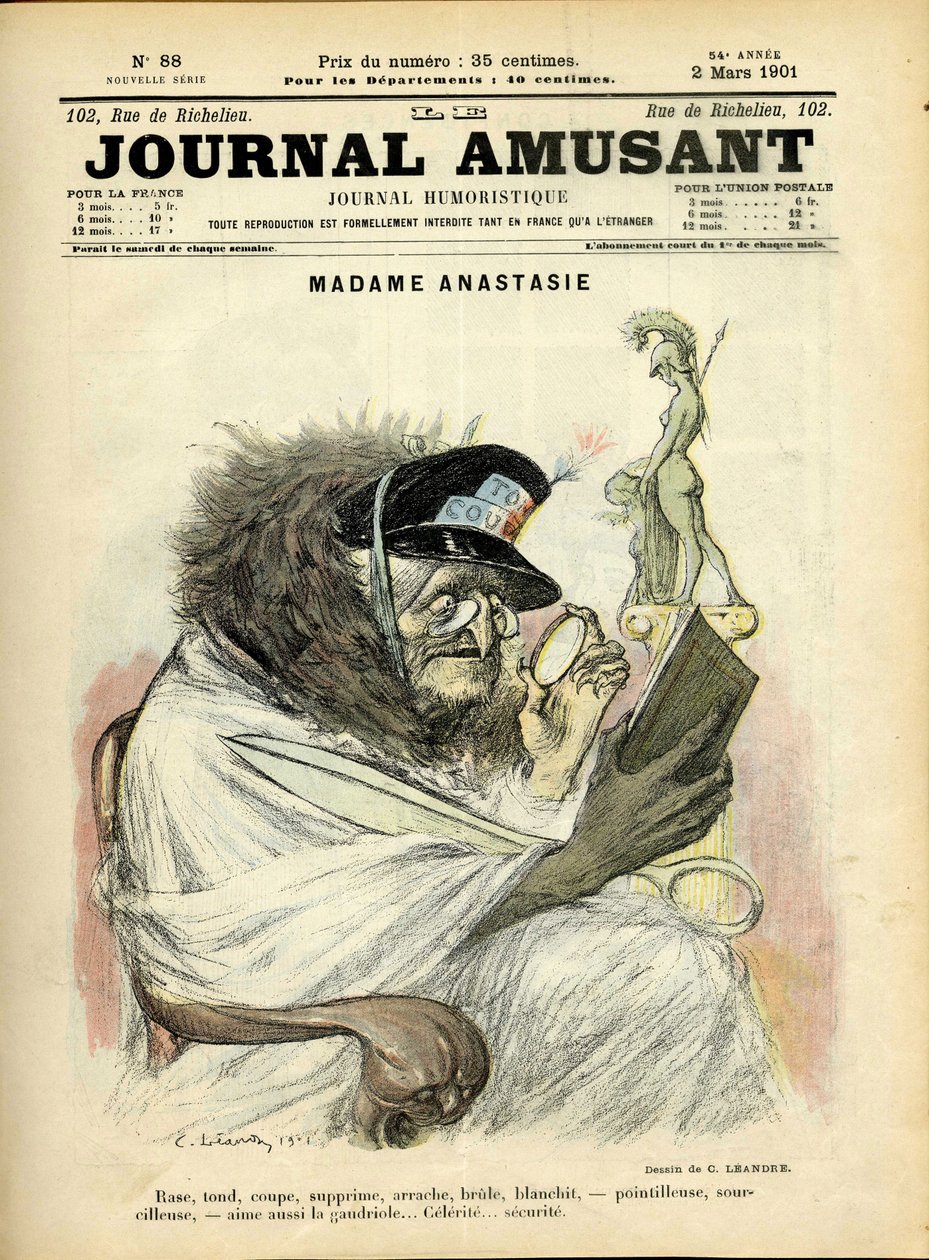 Illustration av Charles Leandre (1862-1934) för omslaget till Le Journal Fun av Charles Leandre
