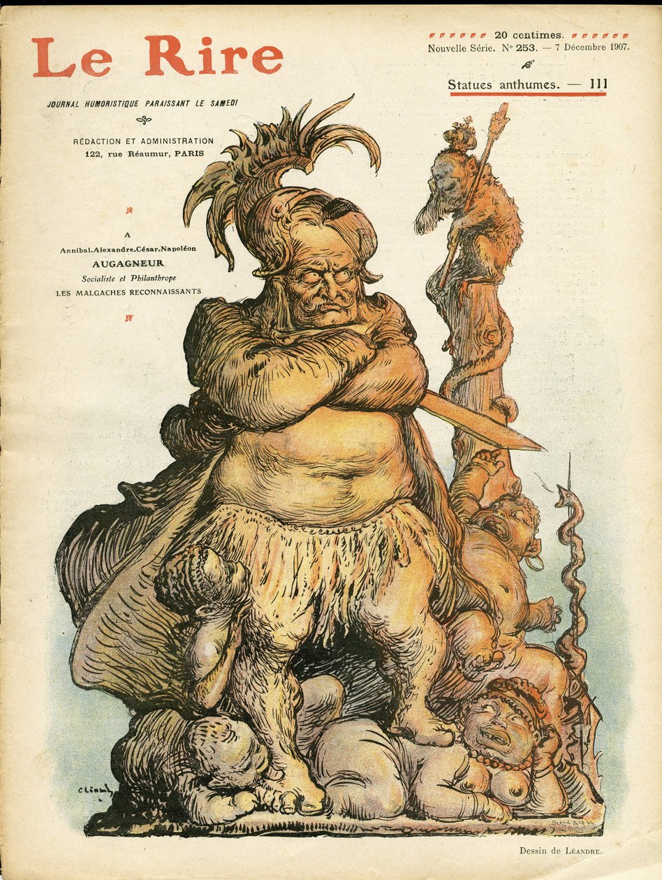 Illustration av Charles Leandre (1862-1934) för omslaget till Le Rire, 07/12/07 - Augagneur Victor (1855-1931) - Statufication av Charles Leandre
