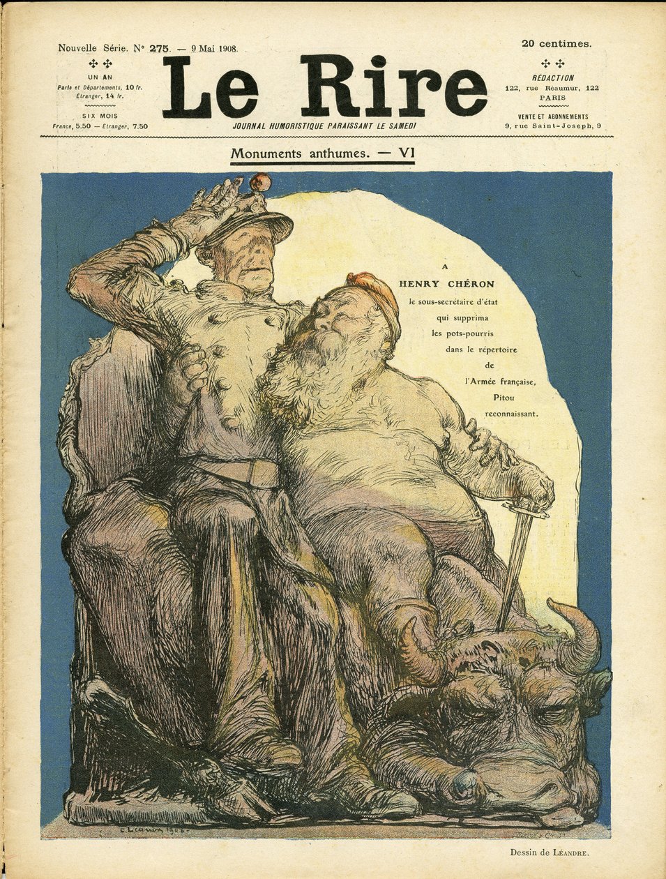 Illustration av Charles Leandre (1862-1934) för omslaget till Le Rire, 09/05/08 - Armee - Vache, Cherie Henry (1867-1936) av Charles Leandre