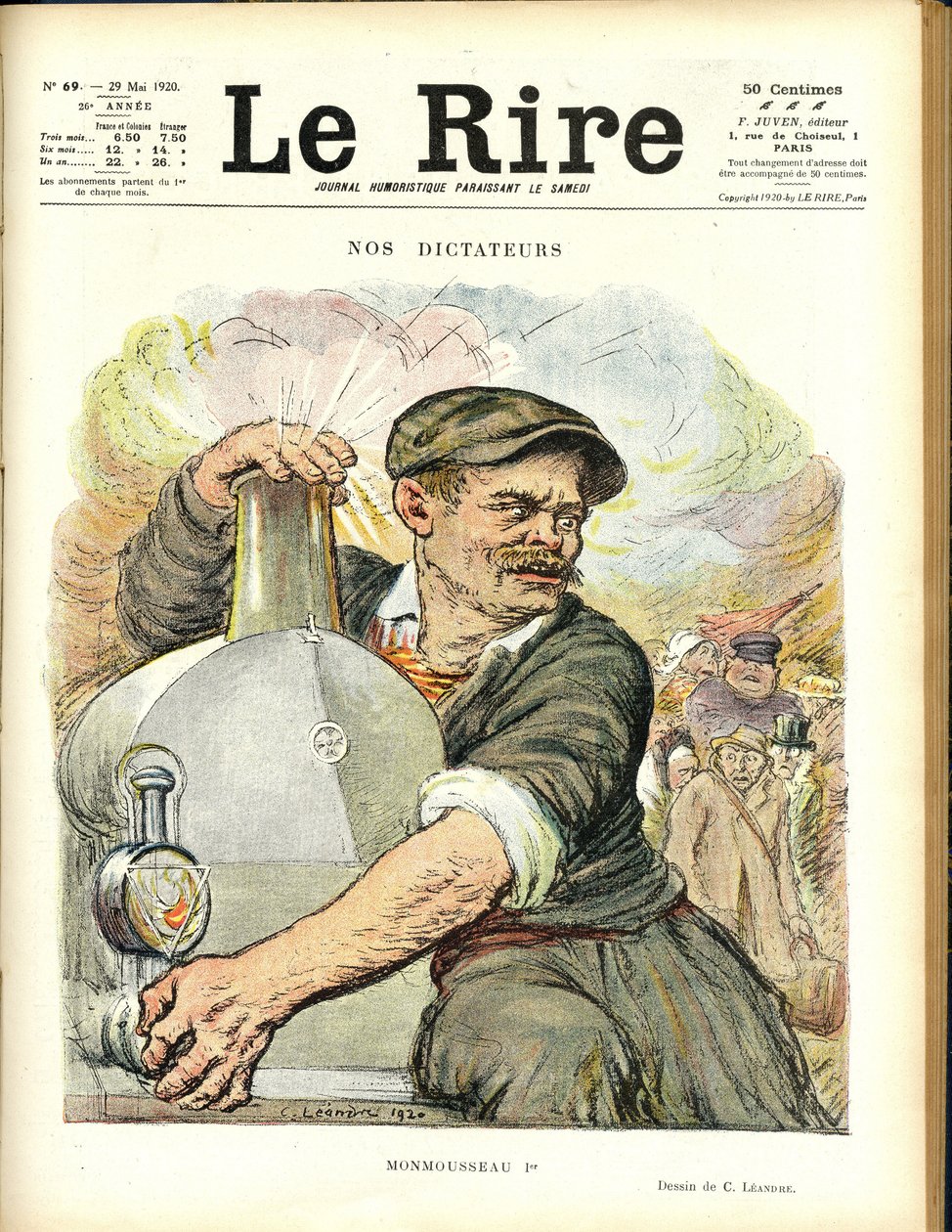 Illustration av Charles Leandre (1862-1934) för omslaget till Le Rire, 29/05/20 - Våra diktatorer - Järnvägsjärnväg - Gaston Monmousseau (1883-1960) av Charles Leandre