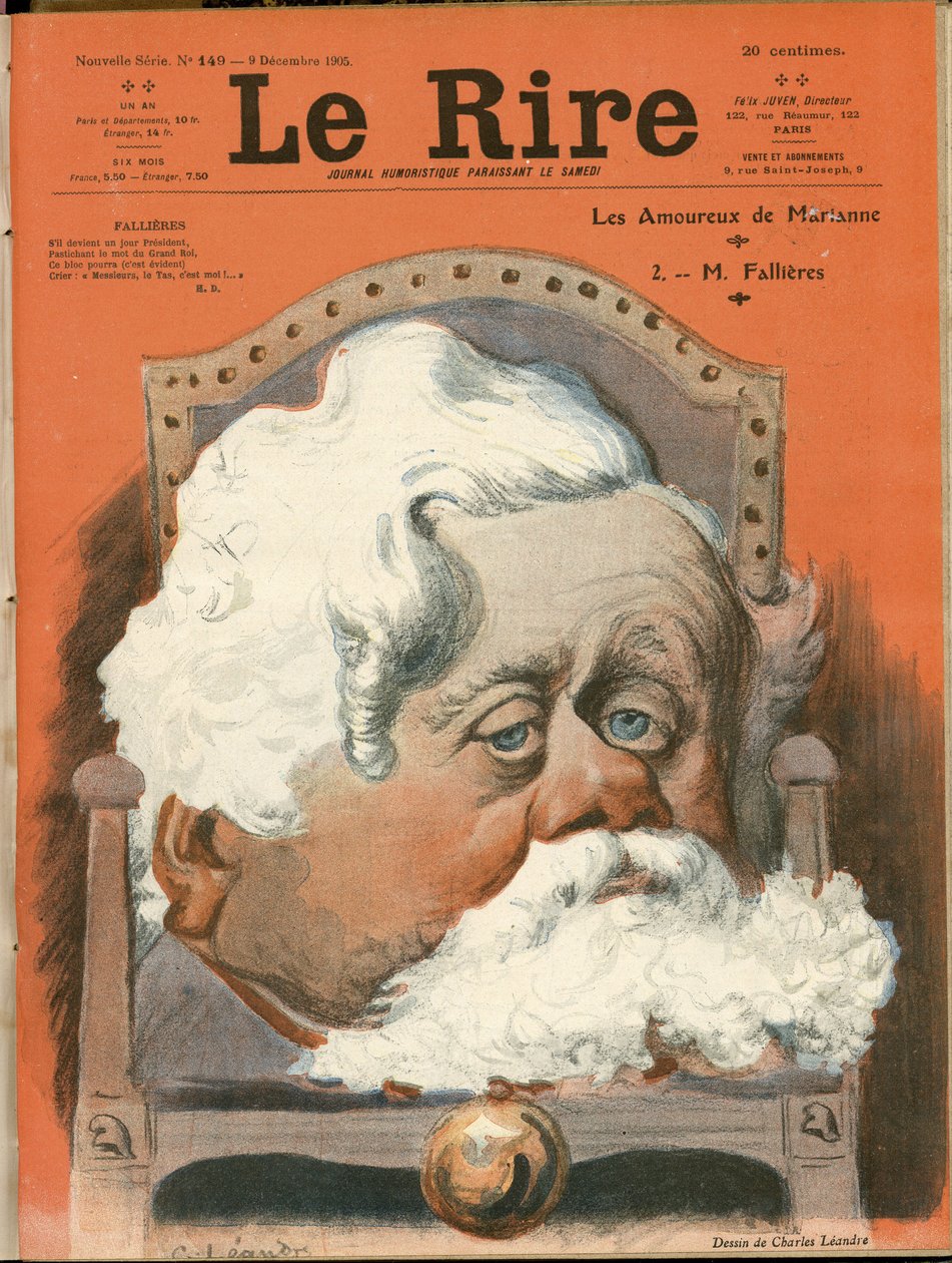 Illustration av Charles Leandre (1862-1934) för omslaget till Le Rire, nr 149, 09/12/05 - Republikens president, Fåtölj (symbol för makt) - Fallieres Armand (1841-1931) av Charles Leandre