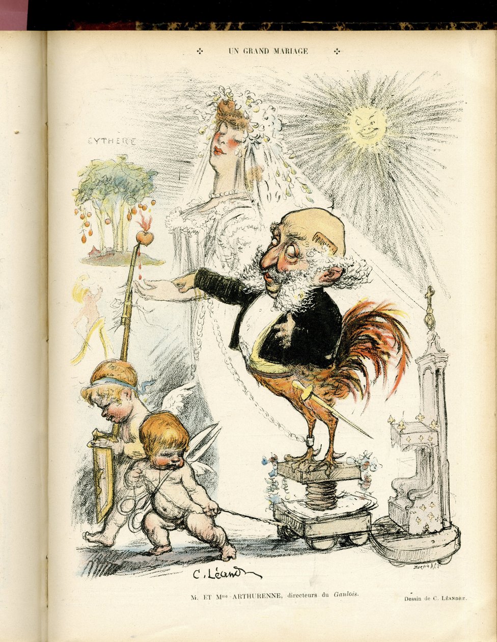 Illustration av Charles Leandre (1862-1934) i Le Rire, 10/22/04 - Ett storslaget äktenskap - Äktenskap - Rooster, Meyer Arthur - Animalisering av Charles Leandre