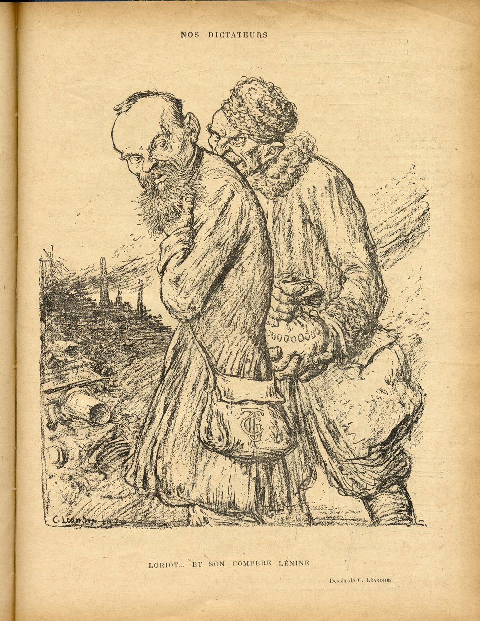 Illustration av Charles Leandre (1862-1934) i Le Rire, 29/05/20 - Loriot och hans kompanjon Lenine - Uss - Lenine, Loriot av Charles Leandre