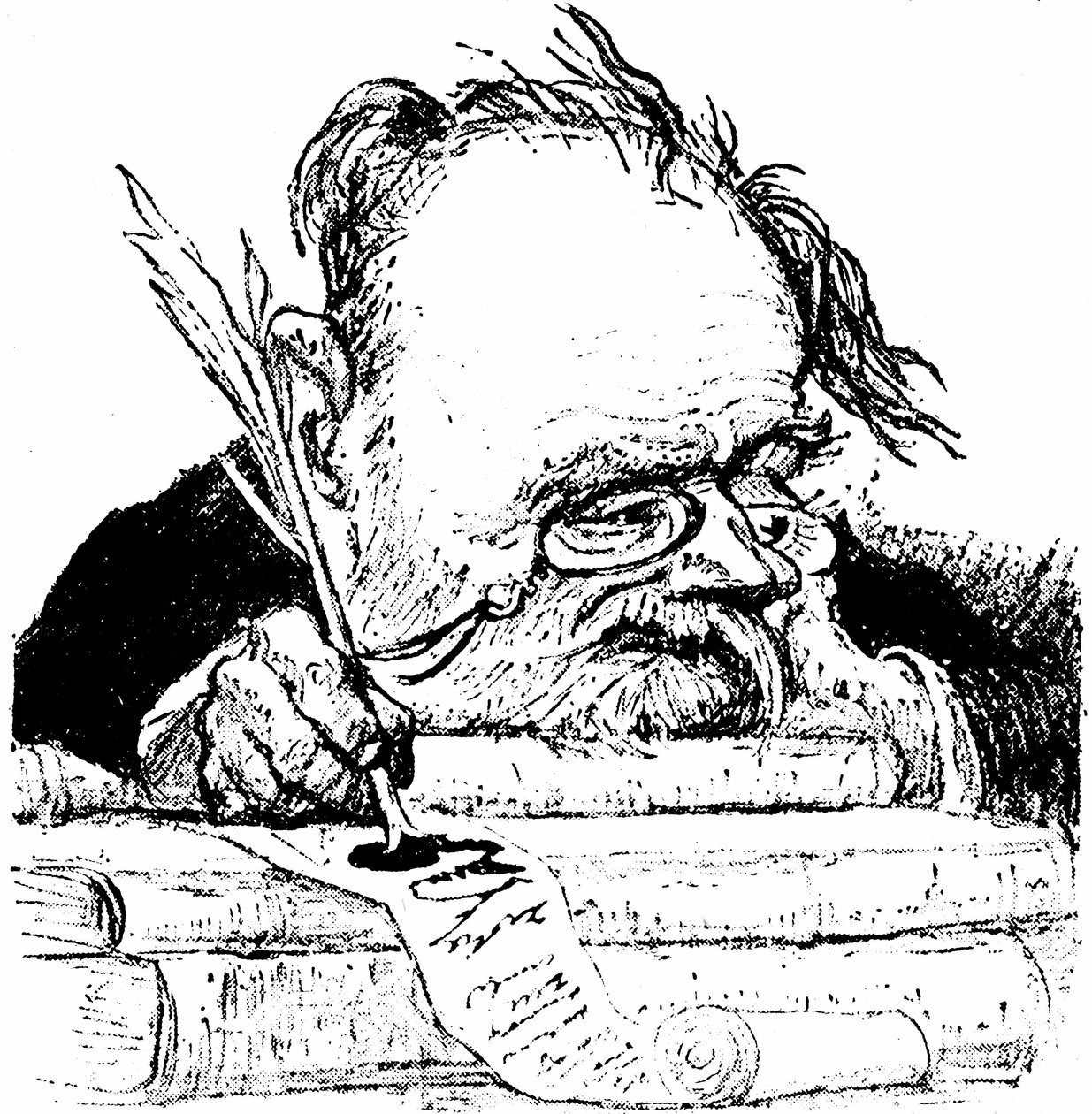 Porträttladdning av Emile Zola skriven av, bild i Le Rire av Charles Leandre