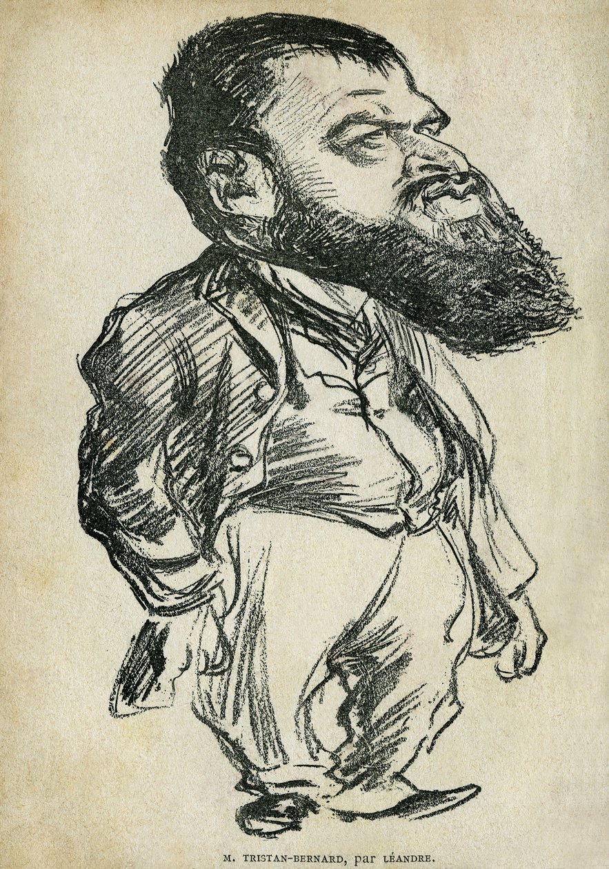 Porträtt av Bernard Paul dit Tristan-Bernard (1866-1947), fransk författare och komiker. Tecknad av Charles Leandre (1862-1934), i "Tales of Pantruche and elsewhere" av Tristan Bernard, Petite Collection du "" Rire", Paris av Charles Leandre