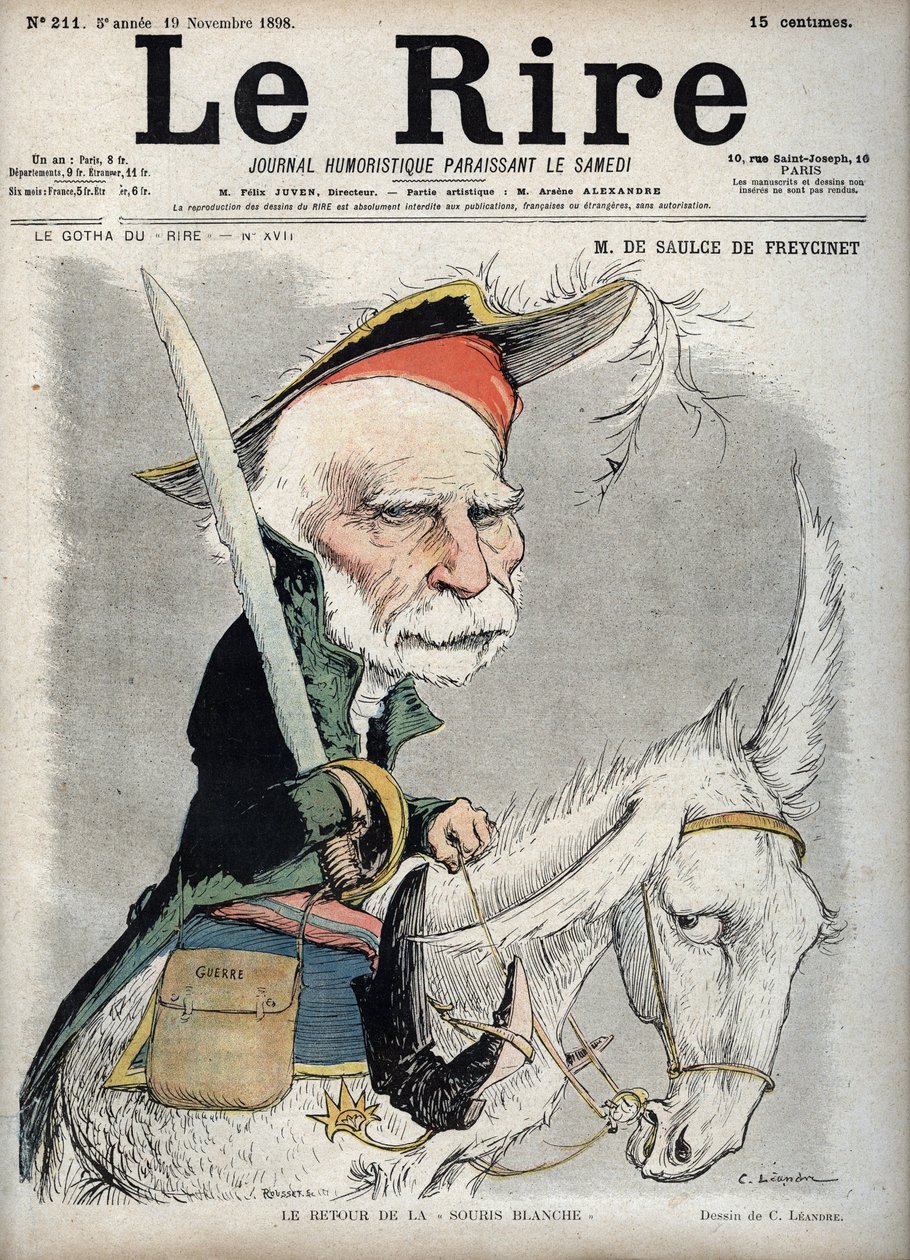 Porträtt av Charles de Freycinet (Louis Charles de Saulces de Freycinet) (1828-1923), fransk politiker och ingenjör - - karikatyr av Charles Leandre (1862-1934) i "" Le Rire"" den 19 november 1898 av Charles Leandre