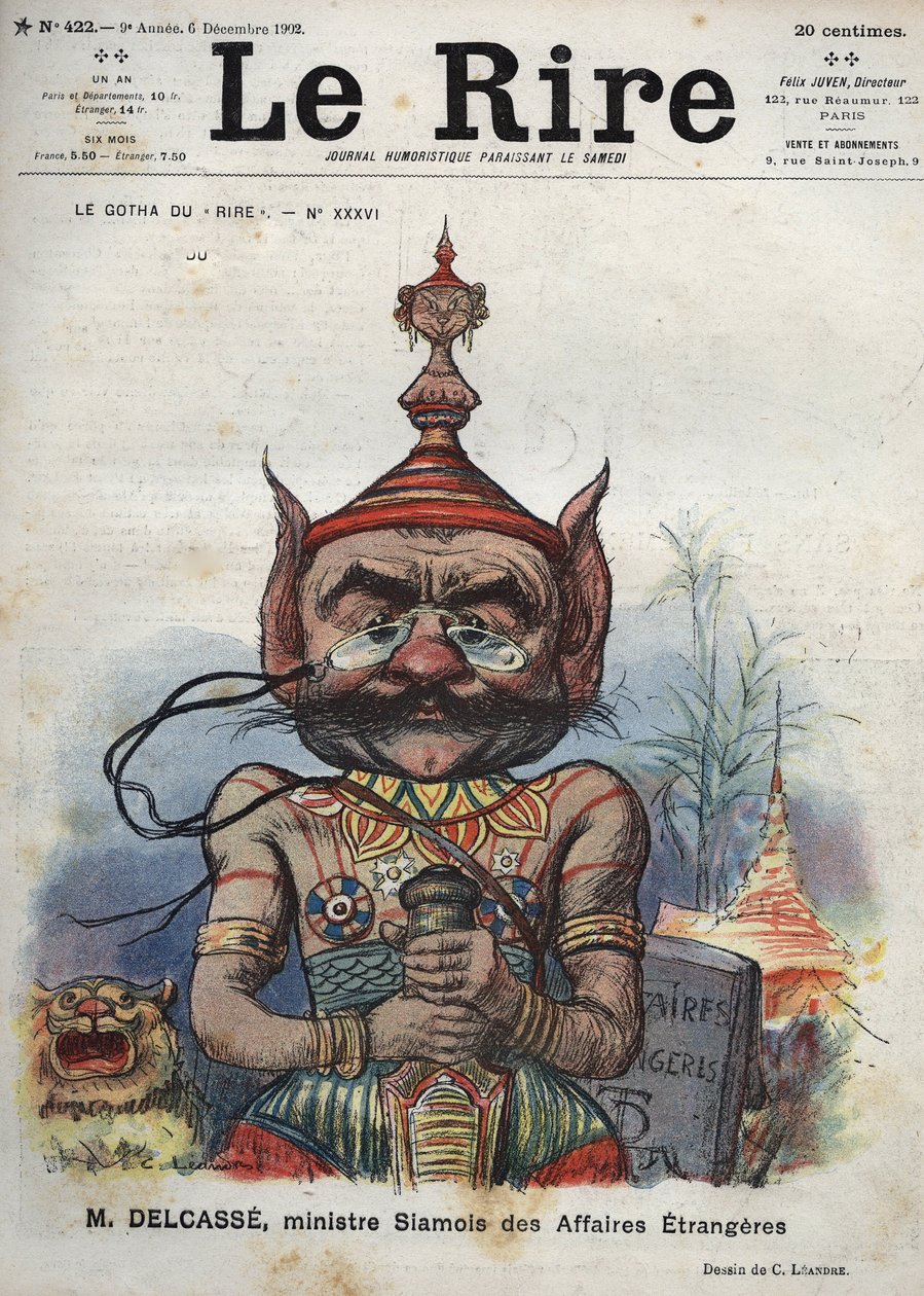 Theophile Delcasse (1852-1923), fransk politiker - Skrattens Gotha, nr. XXXVI, M. Delcasse, Siamesisk utrikesminister - Tecknad av Charles Leandre - (6 december 1902) av Charles Leandre