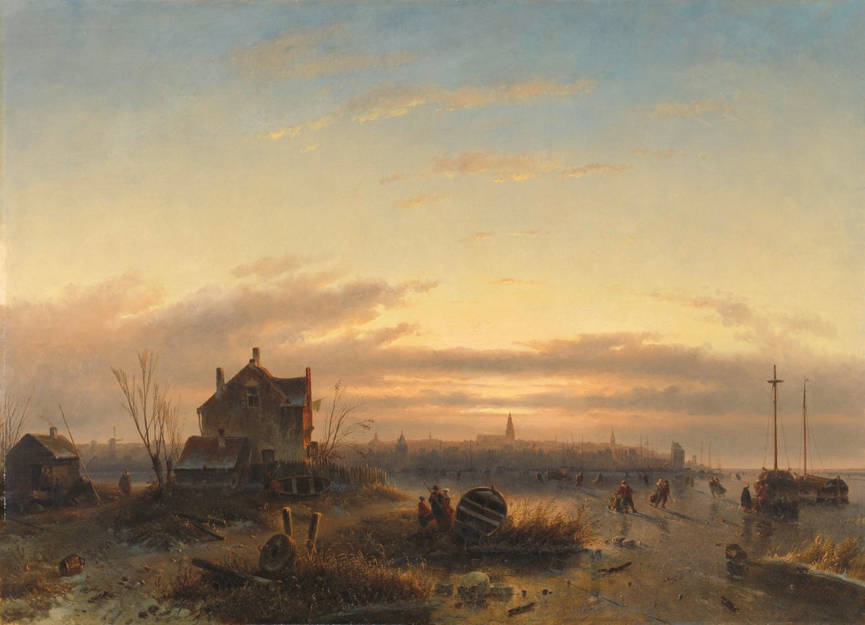 Vinter på IJ för Amsterdam av Charles Leickert (signed by artist)