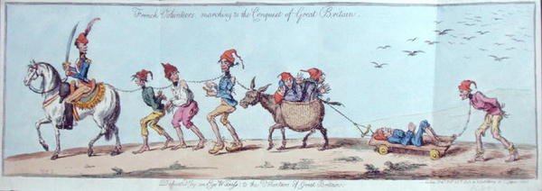 Franska volontärer som marscherar till erövringen av Storbritannien, etsat av James Gillray (1757-1815) publicerad av Hannah Humphrey 1803 (handfärgad etsning) av Charles Lorraine (after) Smith