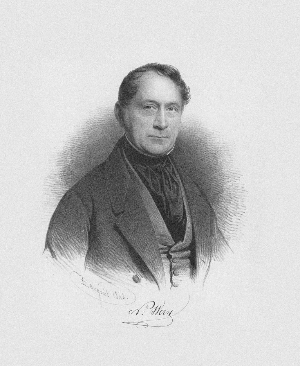 Porträtt av dirigenten och kompositören Nicolas-Lambert Wéry 1789-1867, 1842. av Charles Louis Baugniet