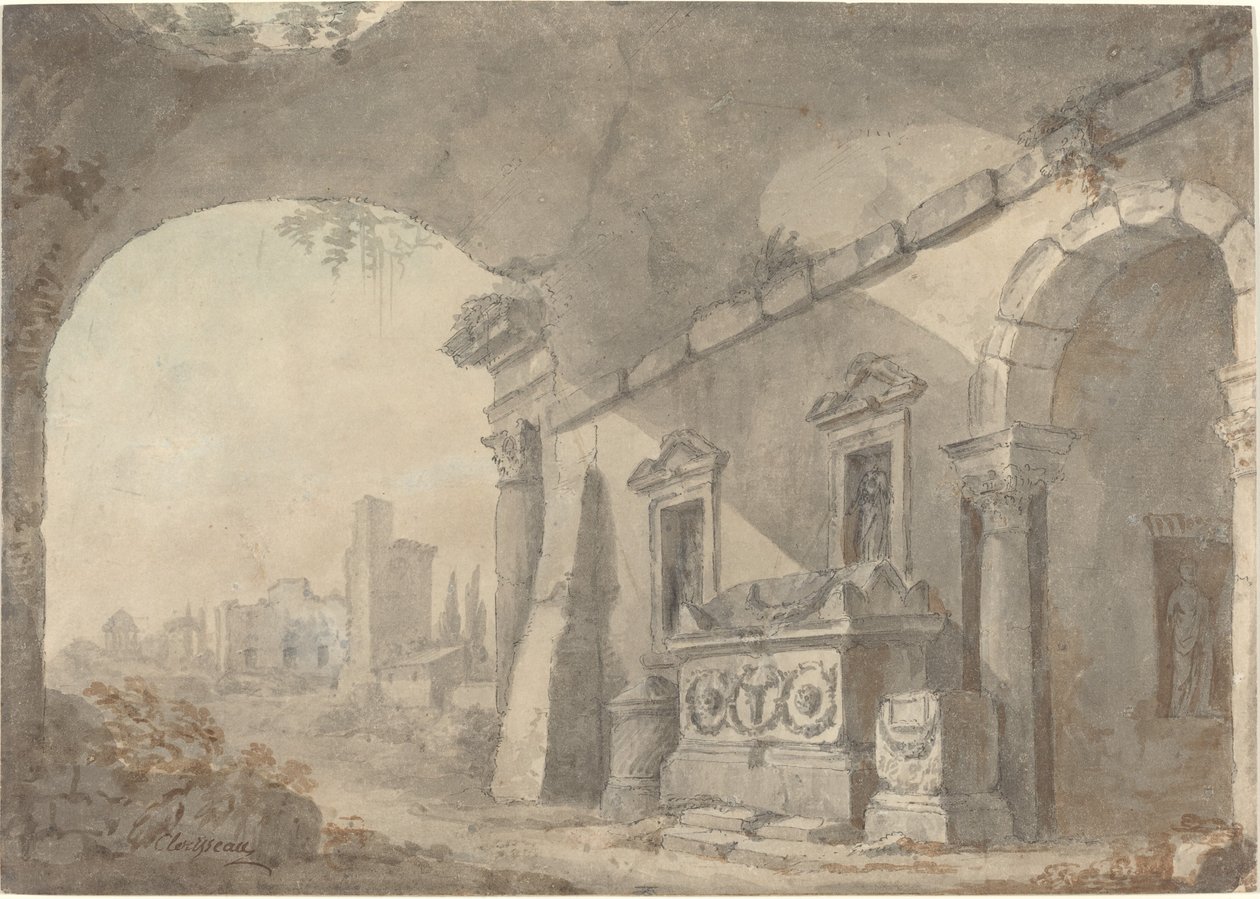 Romerska ruiner med en grav av Charles Louis Clerisseau