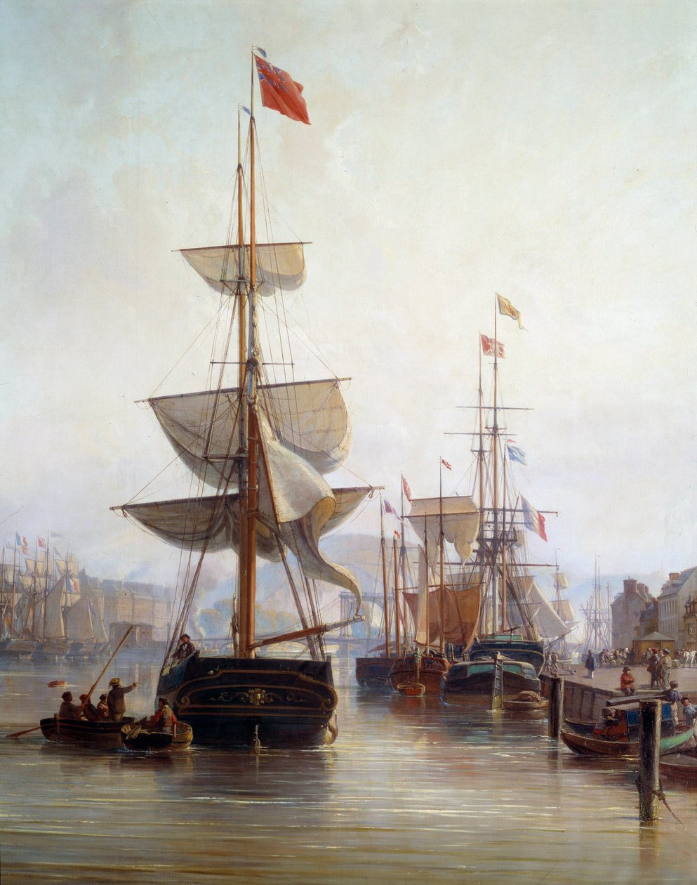 Skepp i hamnen i Rouen 1855 Detalj. Målning av Charles Louis Mozin (1806-1862) 1855 Rouen, Musee des Beaux Arts av Charles Louis Mozin