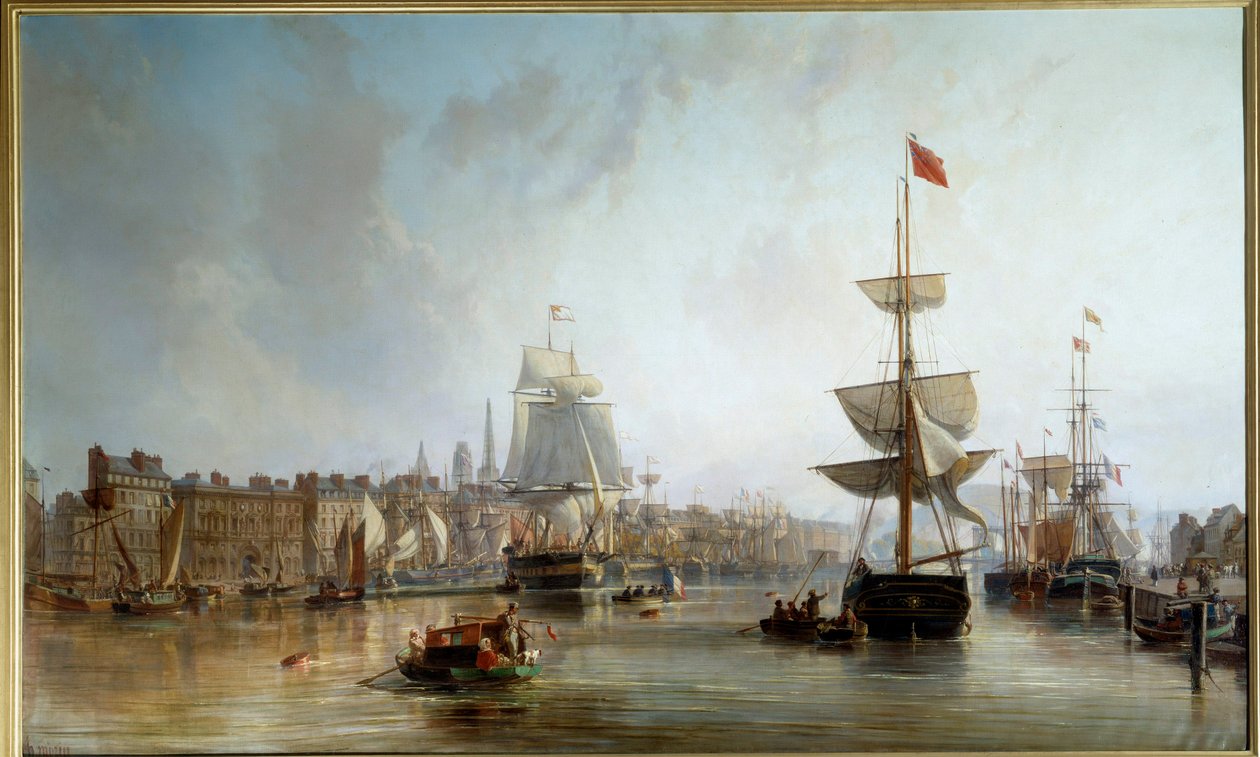 Hamnen i Rouen 1855 Målning av Charles Louis Mozin (1806-1862) 1855 Sön. 1,77x2,87 m Rouen, Musee des Beaux Arts av Charles Louis Mozin