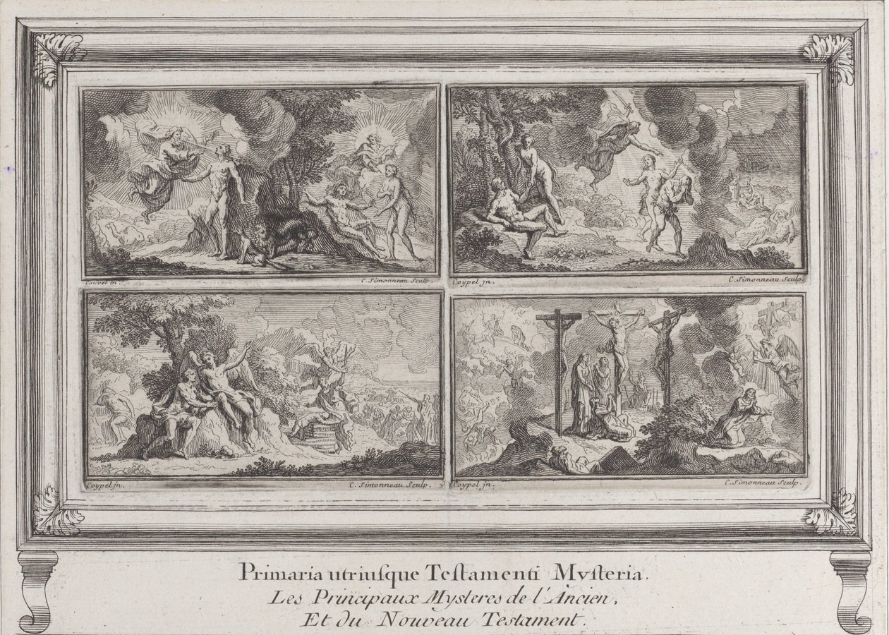 Fyra bibliska scener: de viktigaste mysterierna i Gamla och Nya Testamentet Les principaux..., 1680-1728. av Charles Louis Simonneau