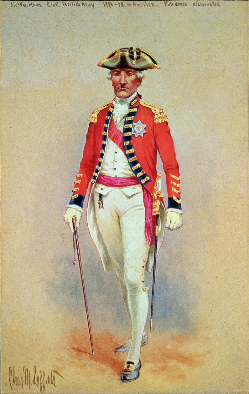 Sir William Howe, överbefälhavare för den brittiska armén (1776-78) klädd klädd av monterad av Charles MacKubin Lefferts