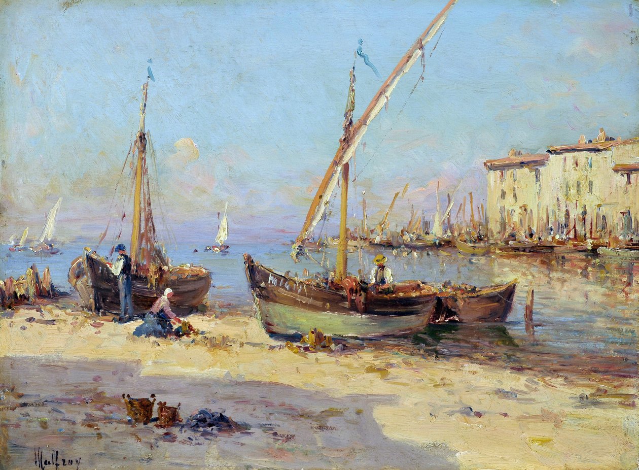 Vy över Martigues. Målning av Charles Malfroy (1862-1918). Olja på trä. Mått: 29,5x40 cm. Obligatoriskt omnämnande: Collection fondation regards de Provence, Marseille av Charles Malfroy