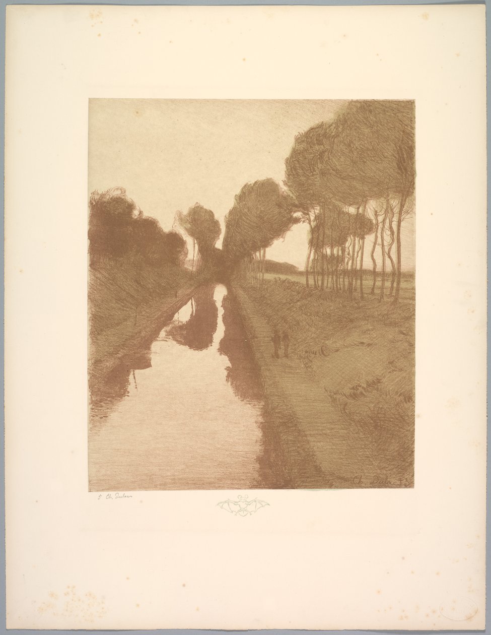 Landskapssvit: Landskap, Platta 3, Note, Fladdermus, 1892-1893. av Charles Marie Dulac