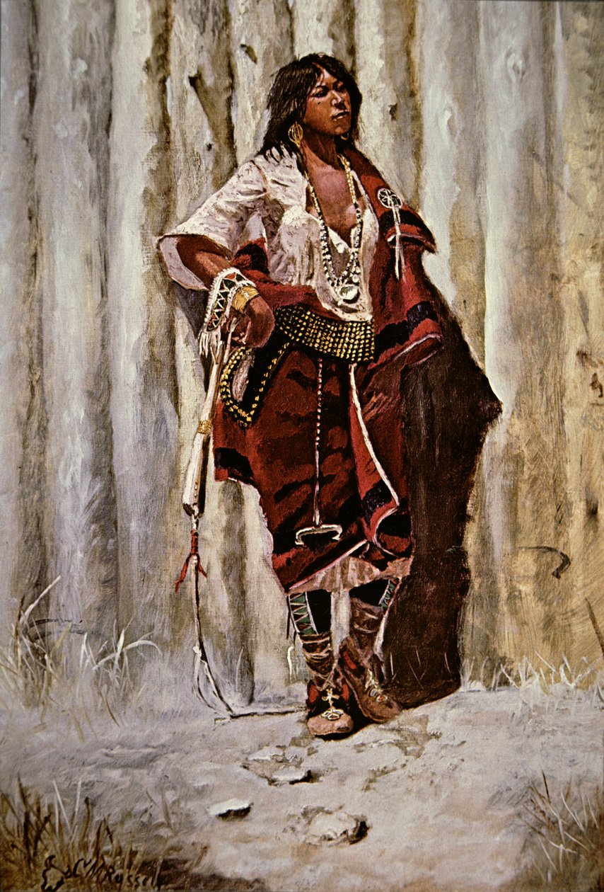 Indian Maid at the Stockade (olja på duk) av Charles Marion Russell