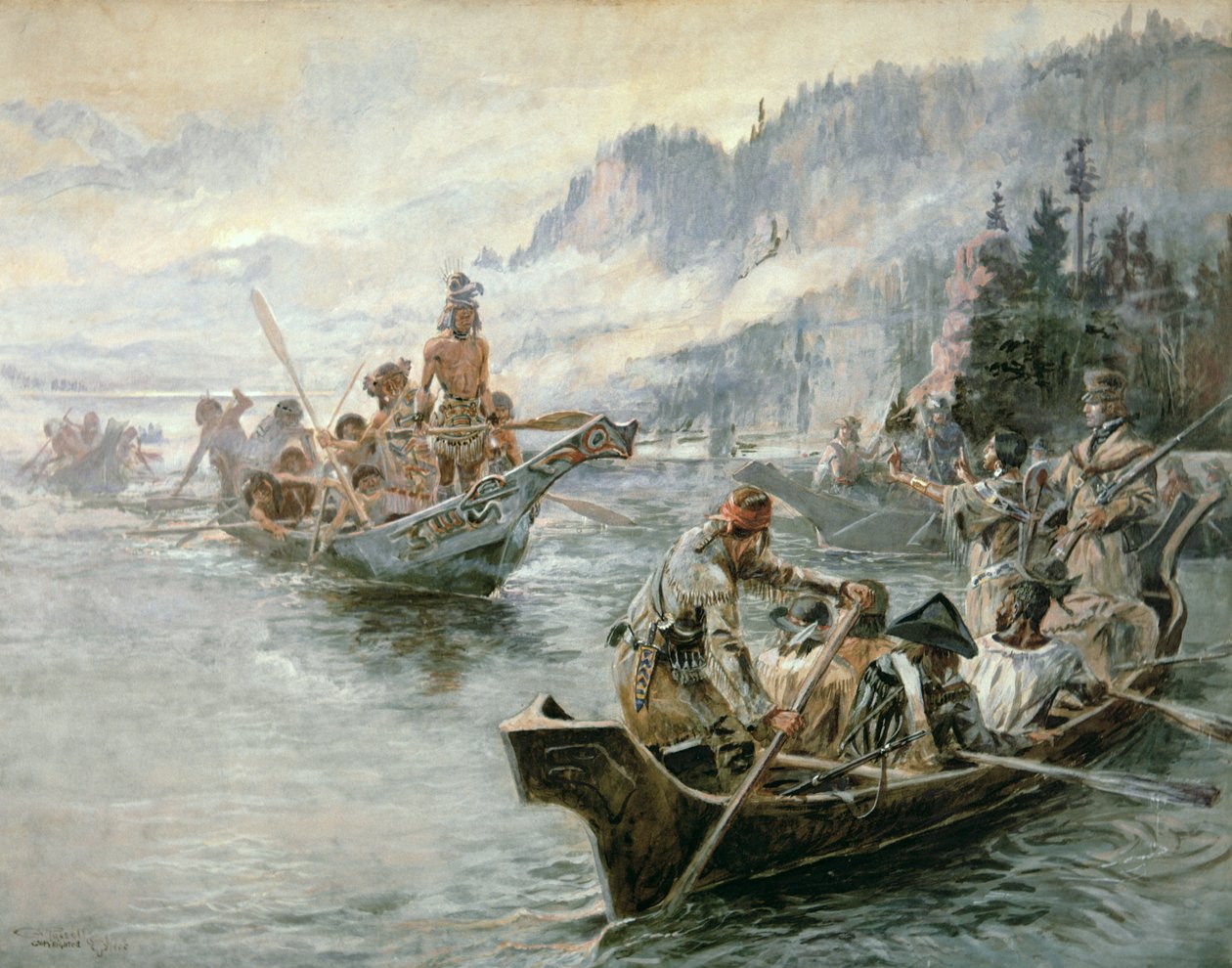 Lewis & Clark på Lower Columbia River av Charles Marion Russell