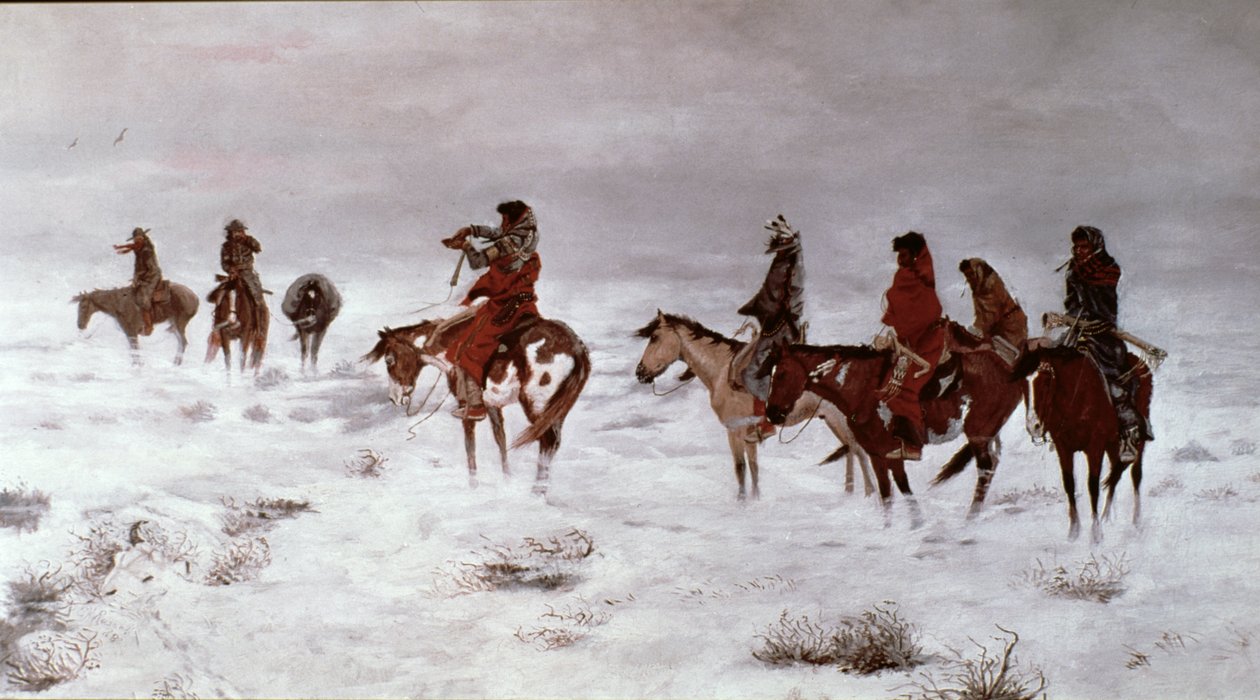"Lost in a Snow Storm - We Are Friends" 1888 (olja på duk) av Charles Marion Russell