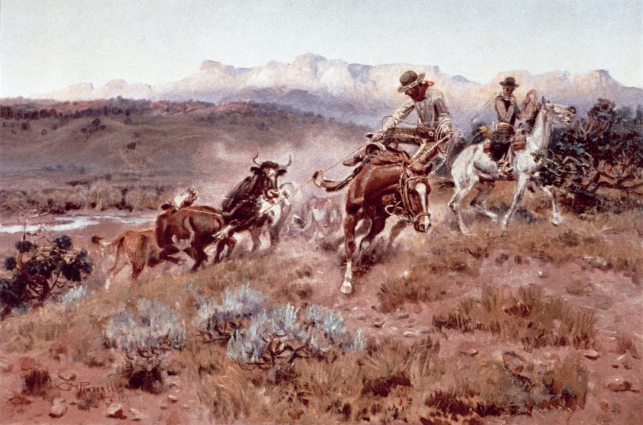 Round-up på musselskalet (olja på duk) av Charles Marion Russell