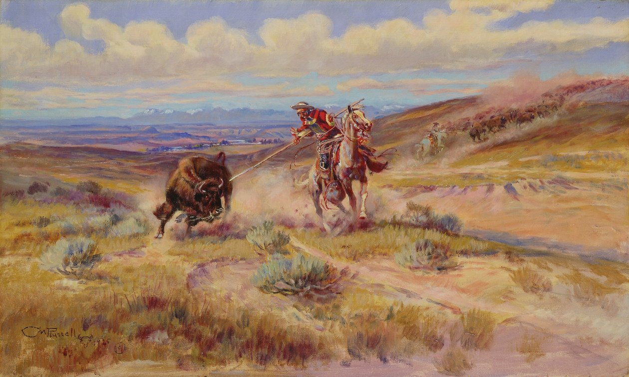Spjuta en buffel av Charles Marion Russell