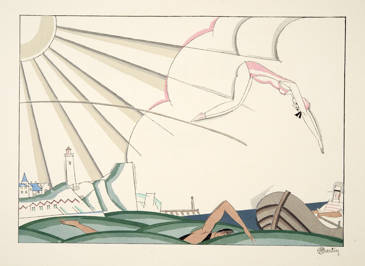 Bain de Mer från Sports & Entertainment, pub. 1914 (stenciltryck) av Charles Martin