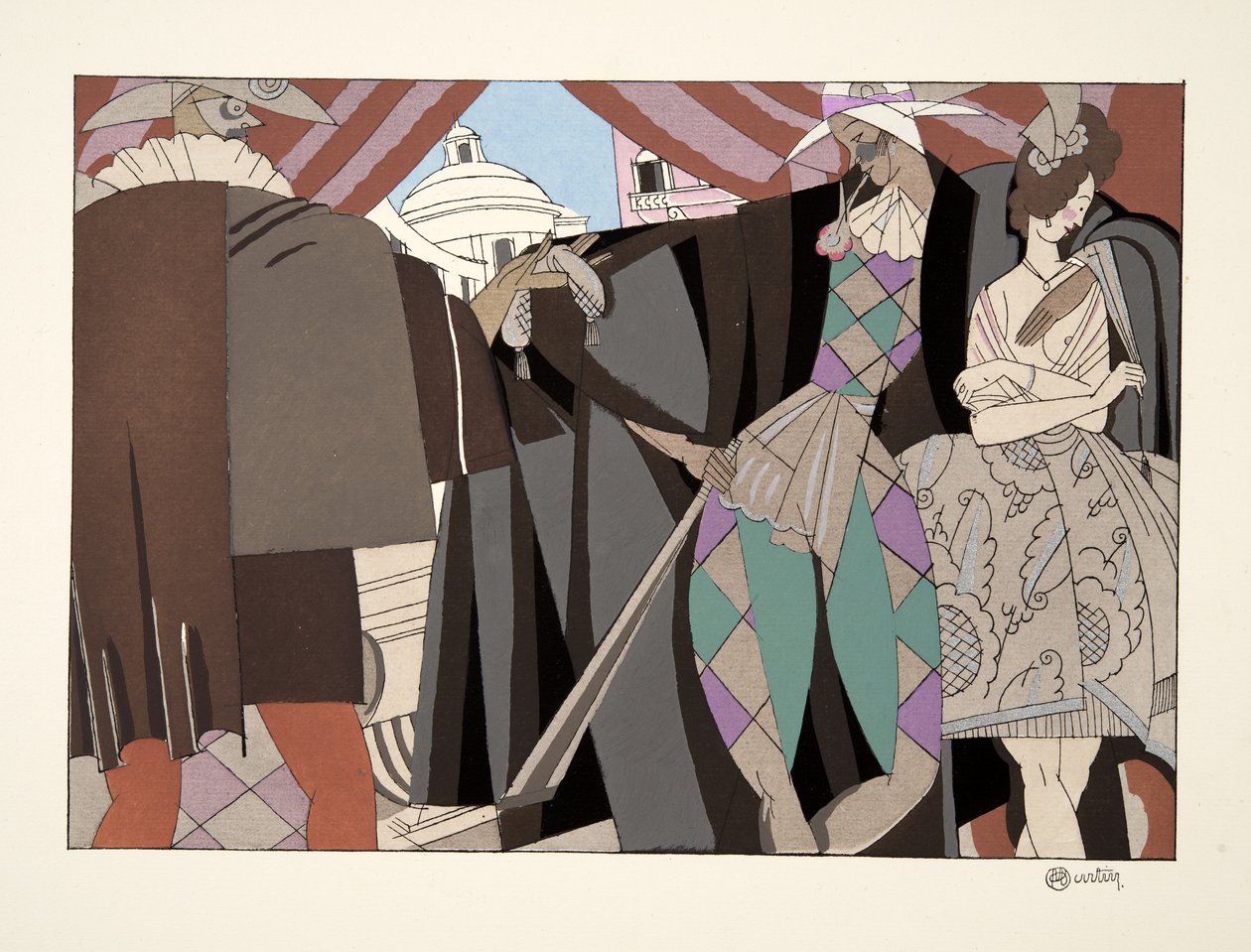 Italiensk komedi, från Sports & Entertainment, pub. 1914 (stenciltryck) av Charles Martin