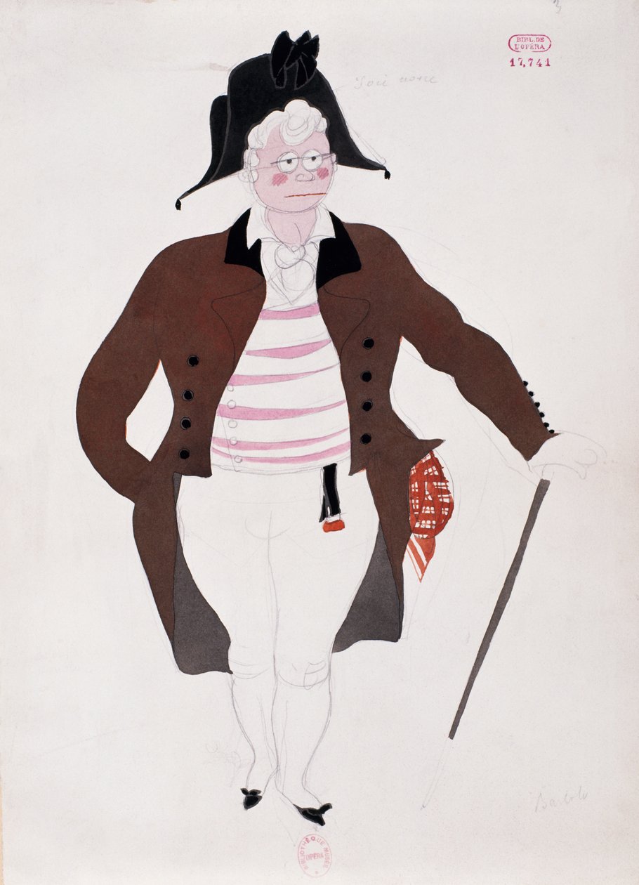 Kostym för Bartolos karaktär från Barberaren i Sevilla av Gioacchino Rossini, skiss av Charles Martin (1884-1934) av Charles Martin