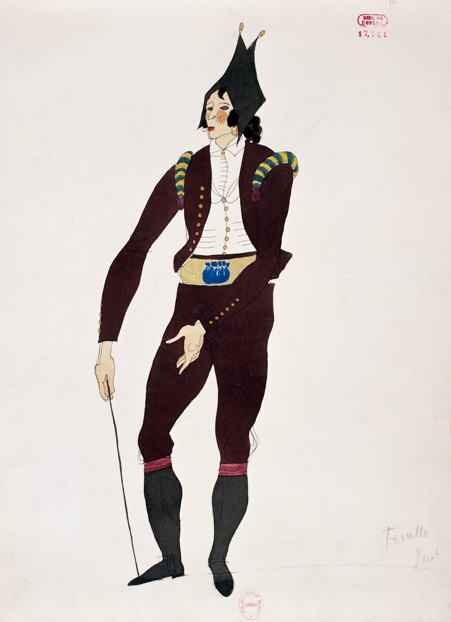 Kostym för Fiorellos karaktär från Barberaren i Sevilla av Gioacchino Rossini, skiss av Charles Martin (1884-1934) av Charles Martin