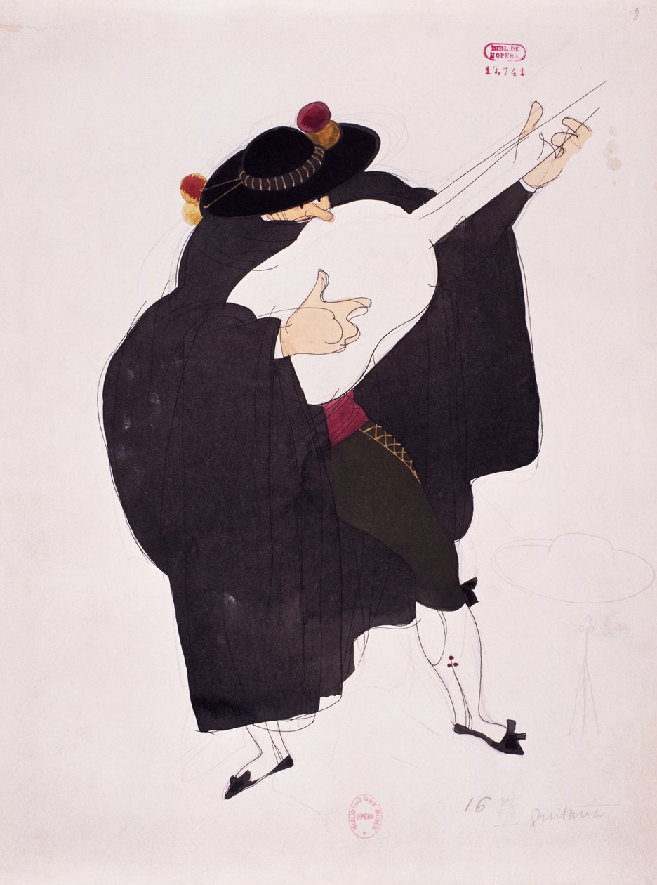 Kostym för gitarristens karaktär från Barberaren i Sevilla av Gioacchino Rossini, sketch av Charles Martin (1884-1934) av Charles Martin