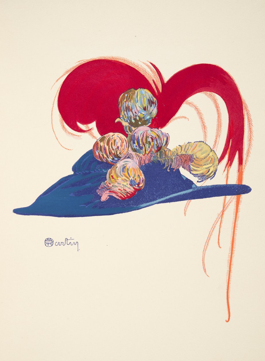 Design för en hatt, från Fashion 1912. på Marcelle Demay, pub. 1912 (stenciltryck) av Charles Martin