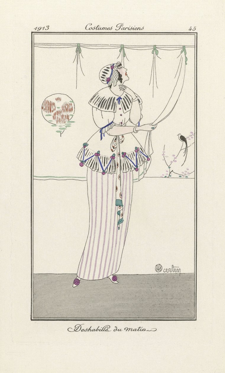 Morgon negligé, från Costumes Parisien, pub.1913 (stenciltryck) av Charles Martin