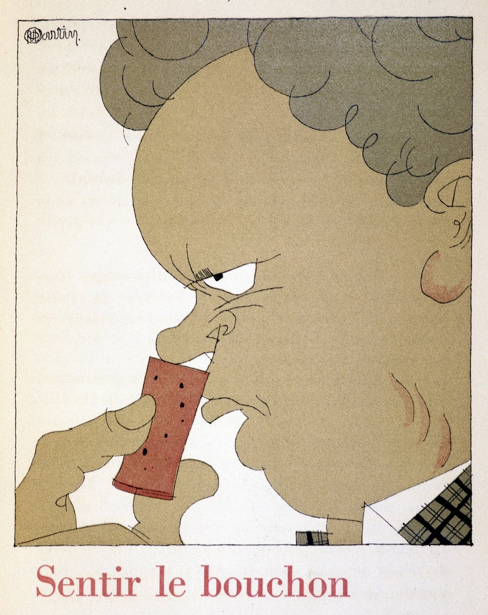 Att känna korken - i ""Monseigneur le vin", teckning av Charles Martin (1884-1934), Etablissements Nicolas-häftet av Charles Martin