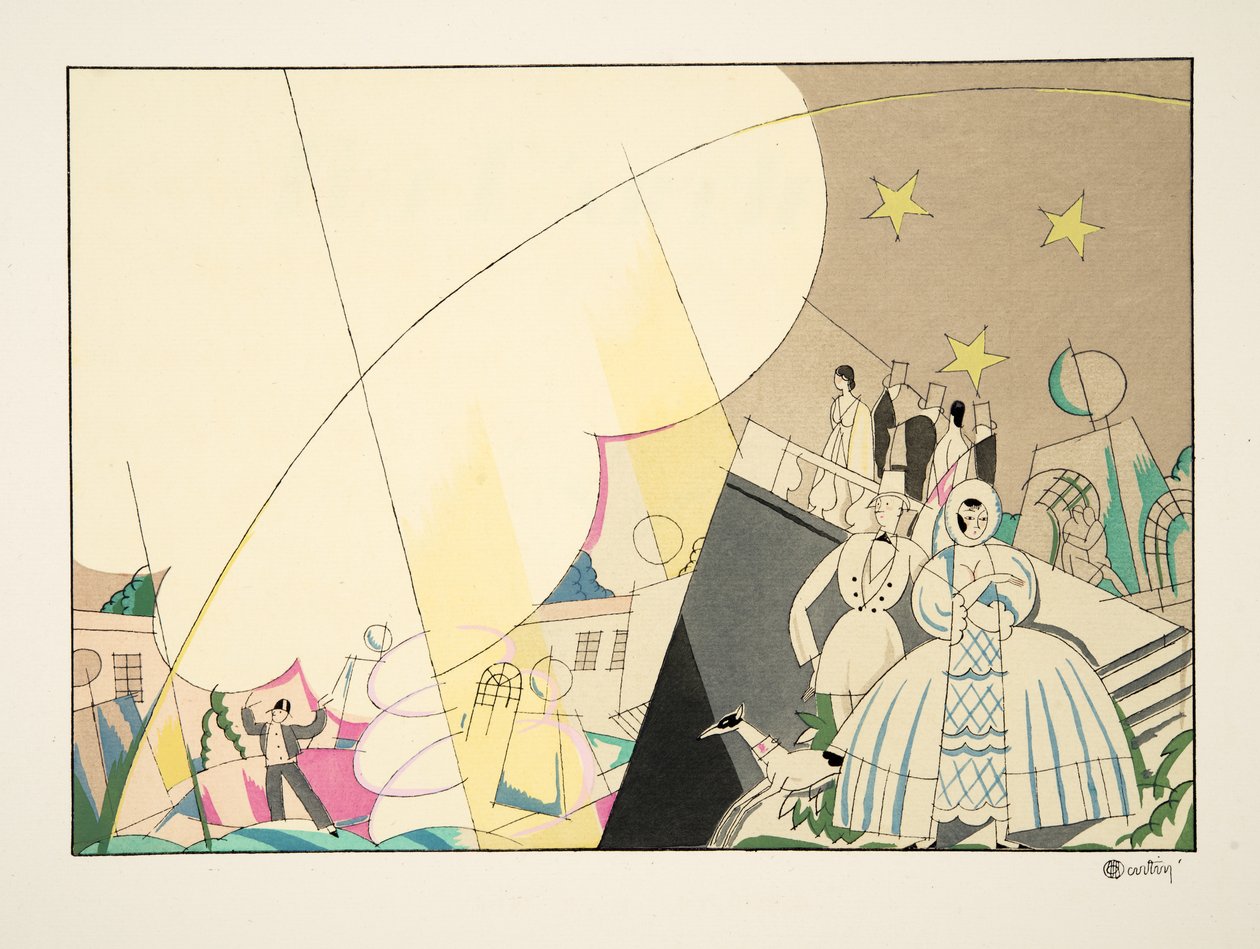 Fire, DArtifice, från Sports & Entertainment, pub. 1914 (stenciltryck) av Charles Martin
