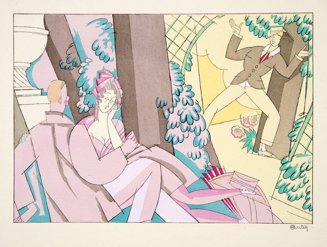 Flirta, från Sports & Entertainment, pub. 1914 (stenciltryck) av Charles Martin