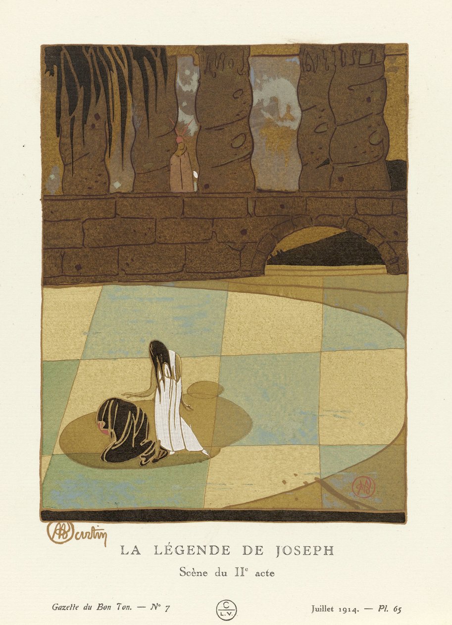 Legenden om Joseph. Scen från andra akten från La Gazette du Bon Ton, pub. 1914 av Charles Martin