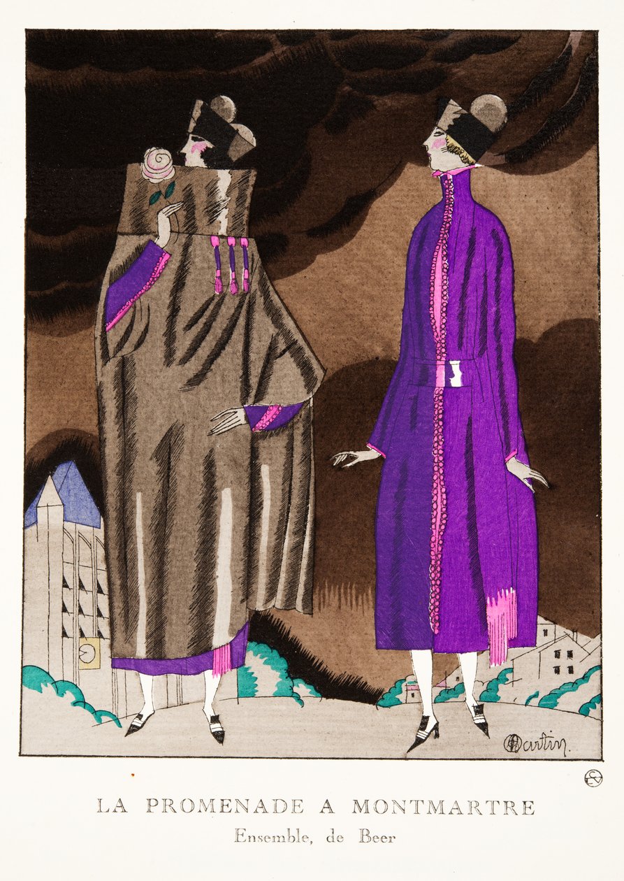 La Promenade a Montmartre, från en samling modeplattor, 1920 (pochoirtryck) av Charles Martin