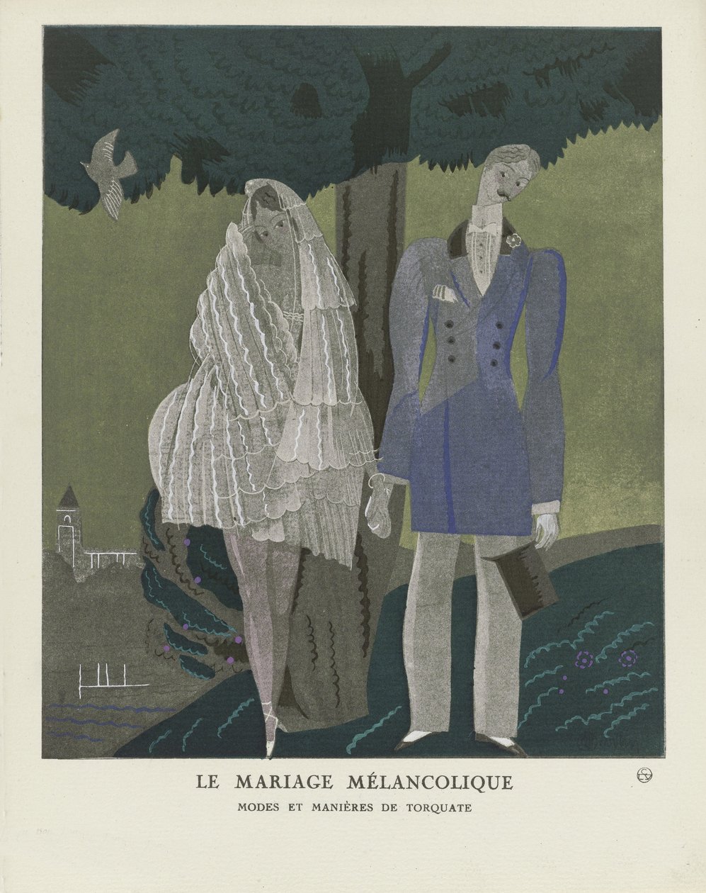 Det melankoliska äktenskapet, pub. 1921 (stenciltryck) av Charles Martin