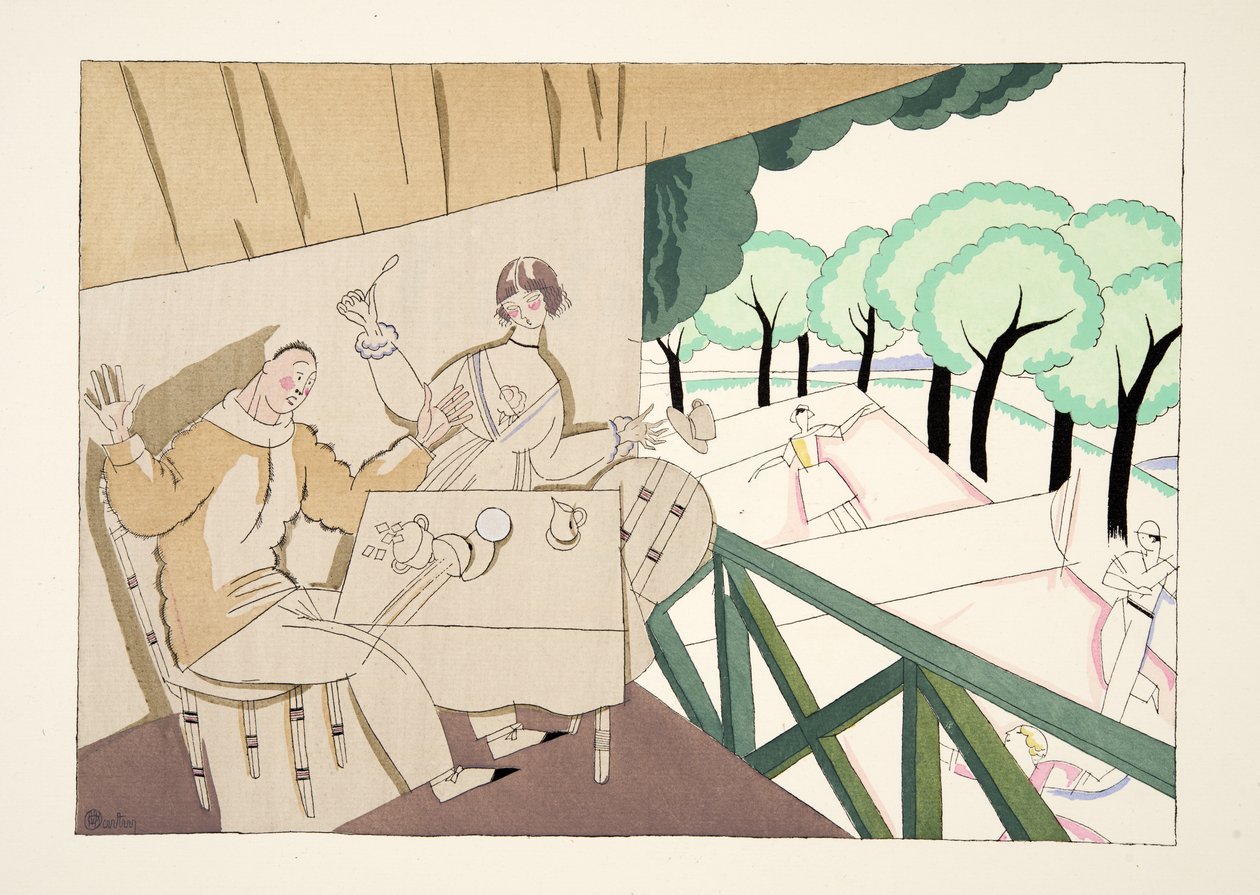 Tennis, från Sports & Entertainment, pub. 1914 (stenciltryck) av Charles Martin