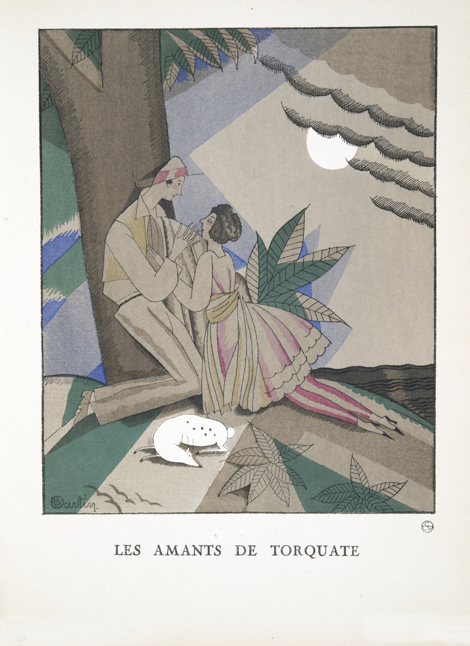 Les Amants de Torquate, från en samling modeplattor, 1921 (stenciltryck) av Charles Martin