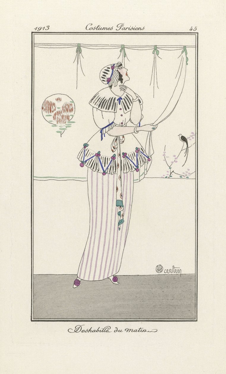 Morgonklänning, från Costumes Parisiens, pub. 1913 (stenciltryck) av Charles Martin