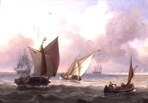 Dutch Pinks i en dyning utanför en brygga av Charles Martin Powell