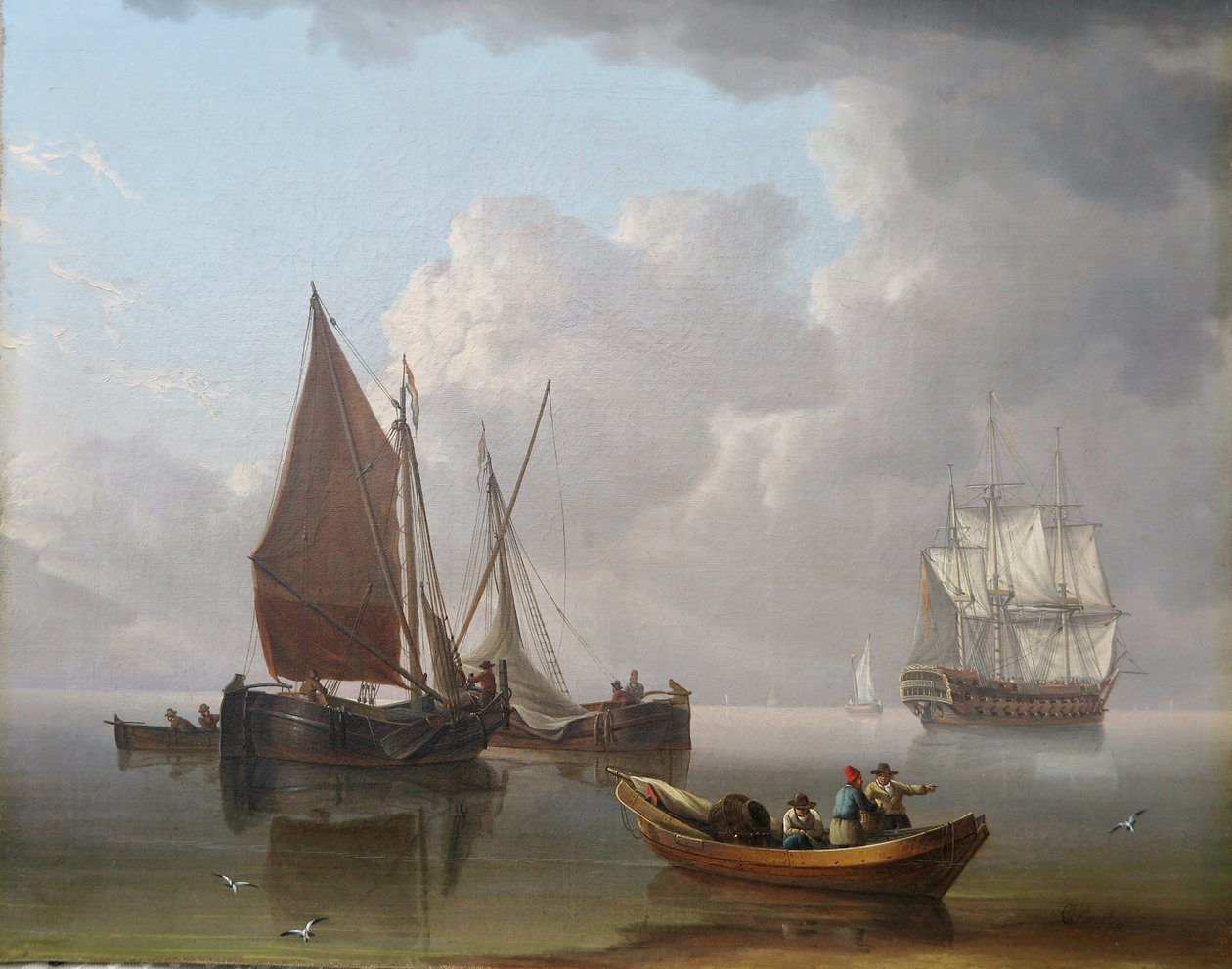 Fartyg med nödlandning till havs, ca 1800 (olja på duk) av Charles Martin Powell