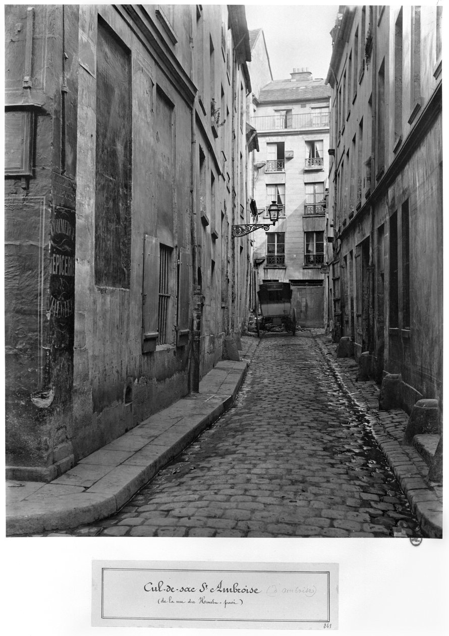 Cul-de-sac Saint-Ambroise, från rue du Haut-Pave, Paris, 1858-78 av Charles Marville