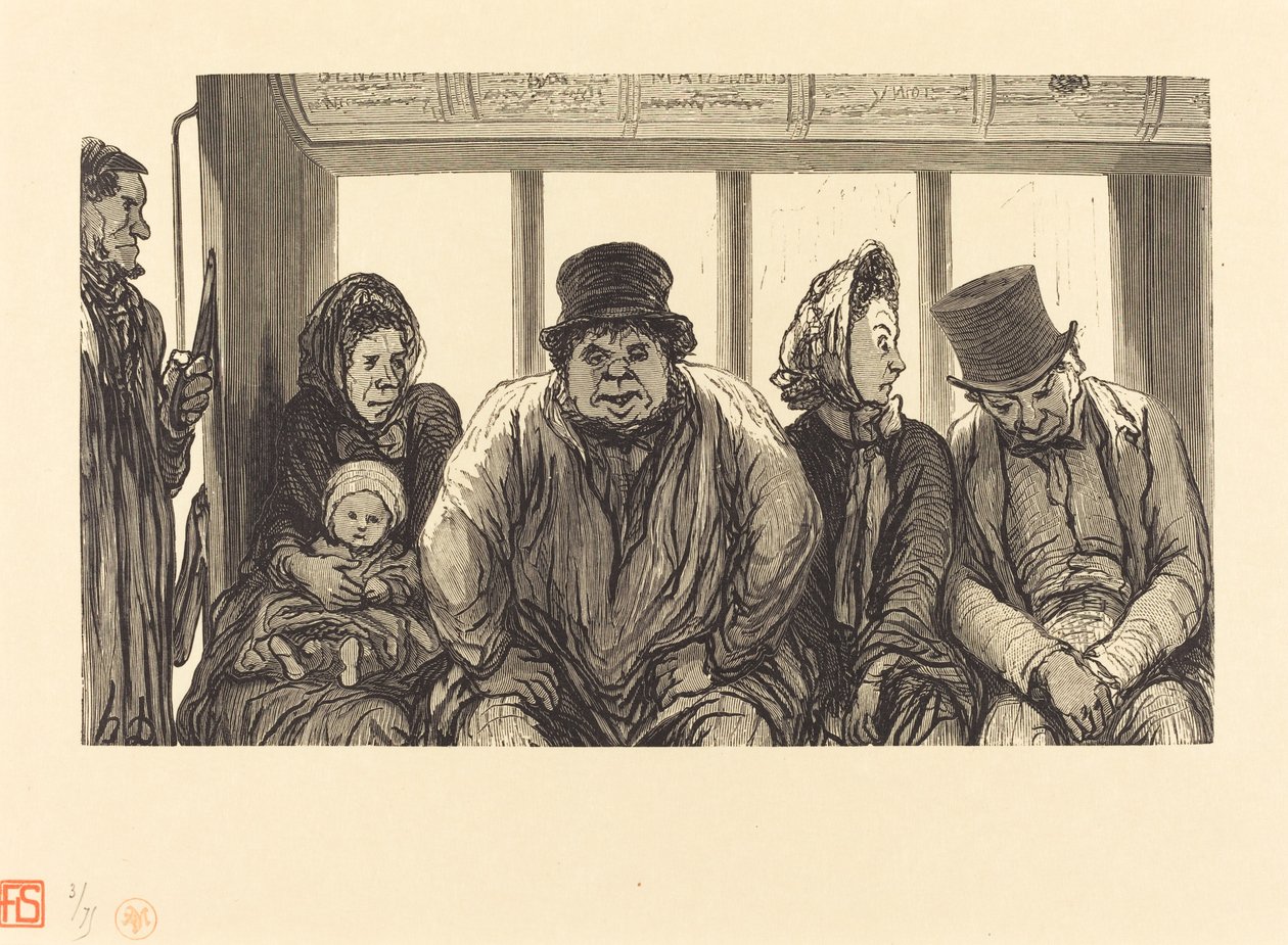 Interiör av en omnibus av Charles Maurand after Honoré Daumier