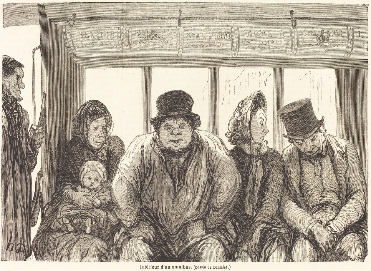 Interiör av en omnibus [nedre halvan] av Charles Maurand after Honoré Daumier