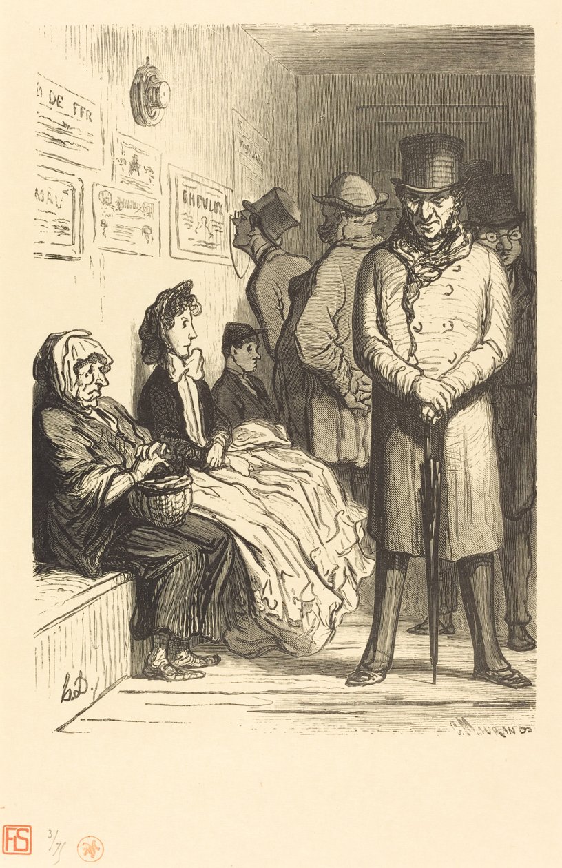 En omnibus väntar kontor av Charles Maurand after Honoré Daumier