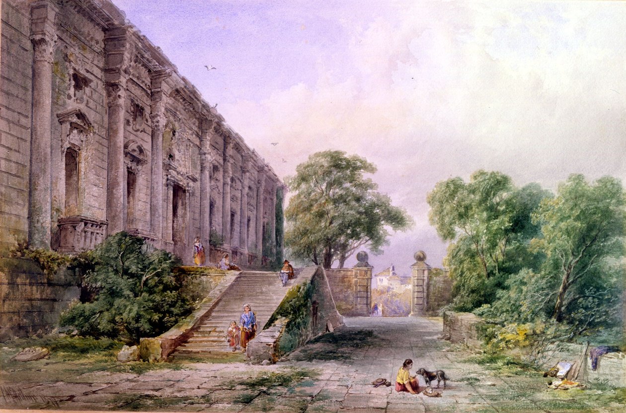 Utsikt över östfronten av Nottingham Castle, 1879 (wc på papper) av Charles McArthur