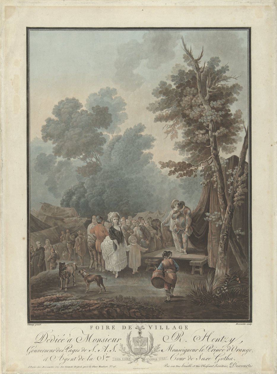 byfest Foire de Village (titel på objekt) Fyra genrescener (serietitel) av Charles Melchior Descourtis